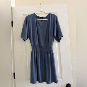 White House Black Market Blue Smocked Waist Dress • Short Sleeve • Size S